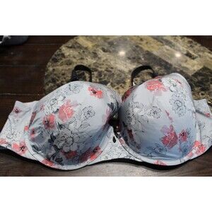 Torrid Curve Gray Floral Print T-shirt bra Underwired Women's 46D